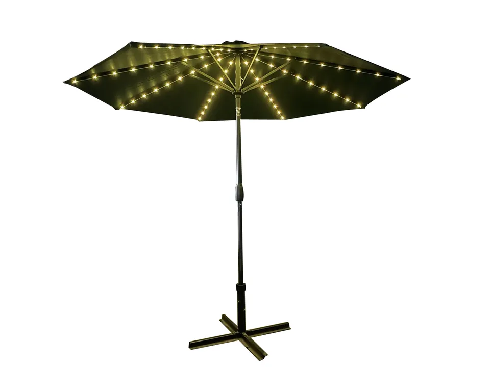 Modern round Solar Umbrella Anti-UV Sun Protection Parasol with LED Light Wholesale Waterproof Outdoor Parasol for Hotels