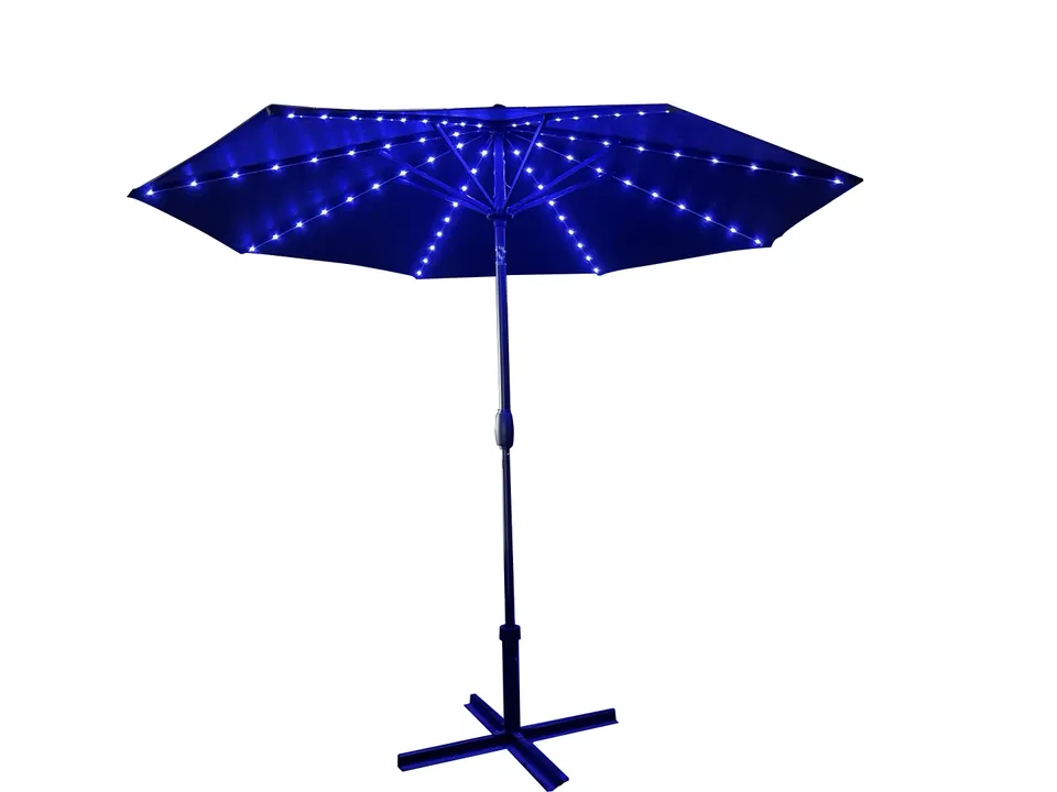 Modern round Solar Umbrella Anti-UV Sun Protection Parasol with LED Light Wholesale Waterproof Outdoor Parasol for Hotels