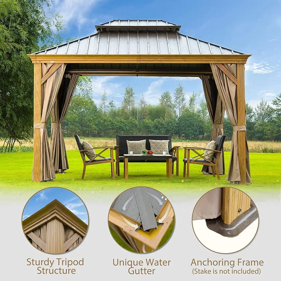 Wholesale 10x12ft pop up patio waterproof soft top metal roof frame garden canopy gazebo with sides