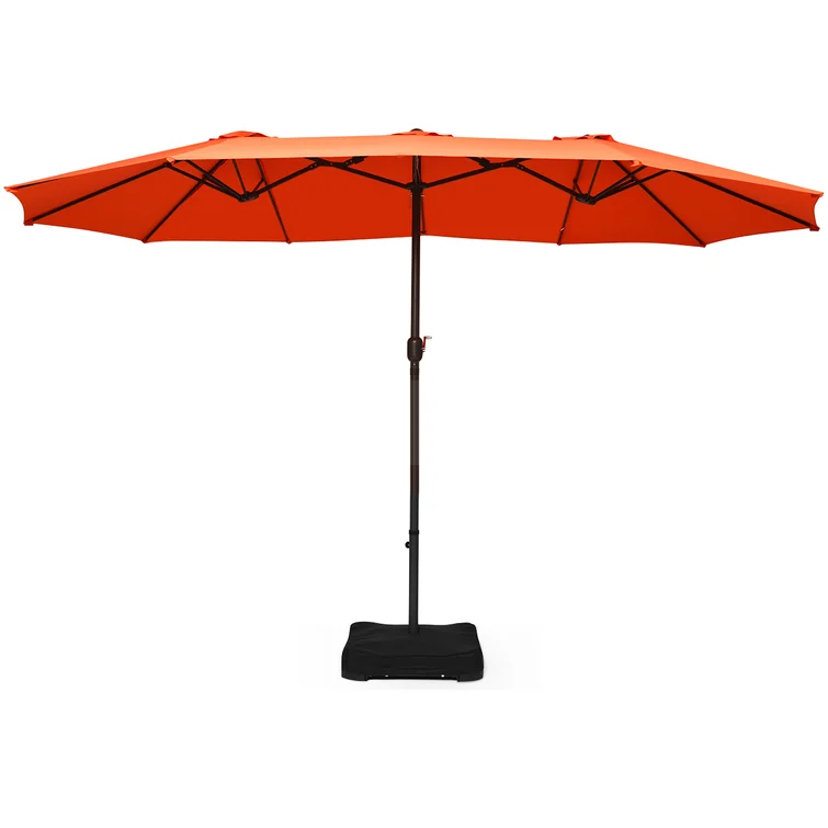 15FT Garden Commerical Unique Patio Double Sided Market Umbrellas With Crank and Plastic sand bag