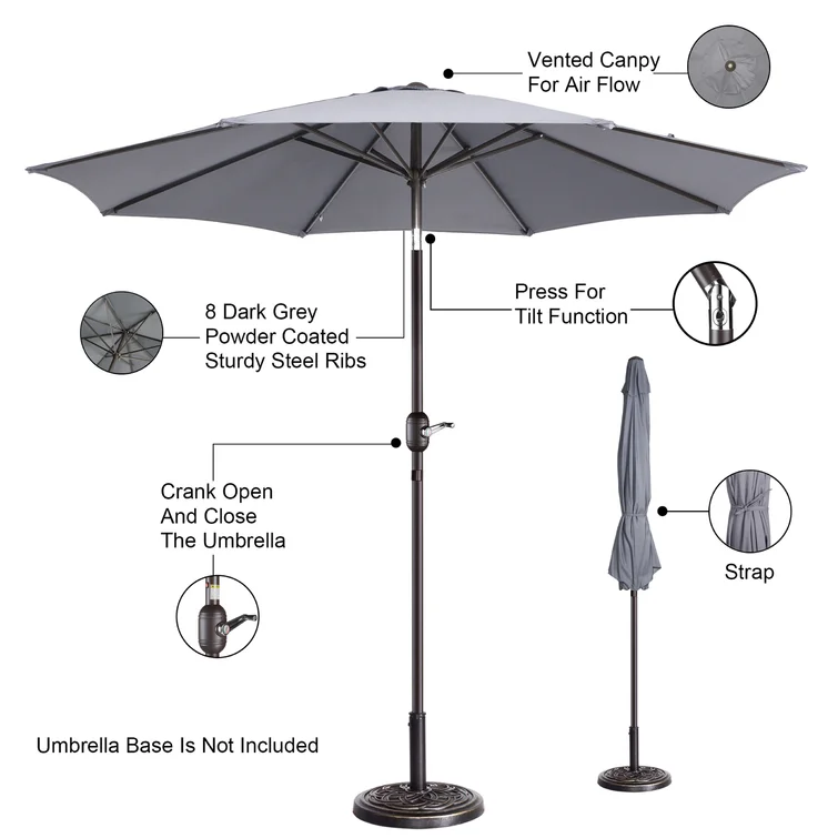 Vintage Patio Garden Umbrella Big round Restaurant Sun Shade Parasol with Double Canopy and LED for Outdoor Use Base