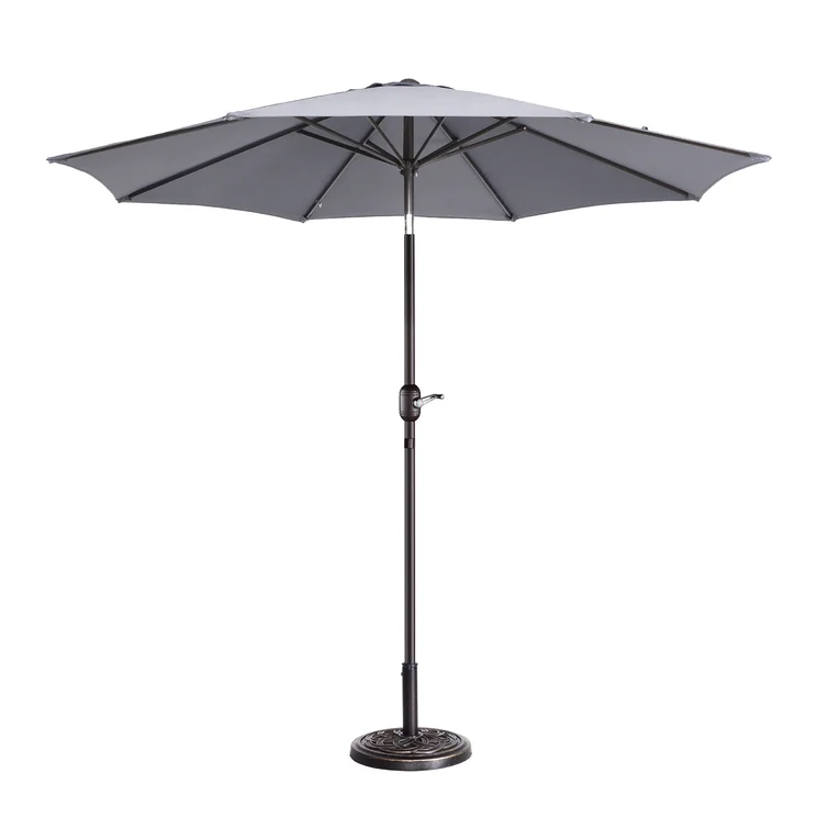 Vintage Patio Garden Umbrella Big round Restaurant Sun Shade Parasol with Double Canopy and LED for Outdoor Use Base