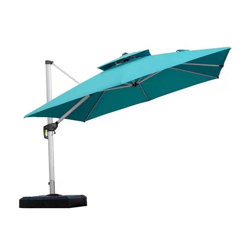 Aluminum Furniture Large Right Cantilever Outdoor Sun Tilting Garden Replacement Patio Umbrella With Led Solar Panel