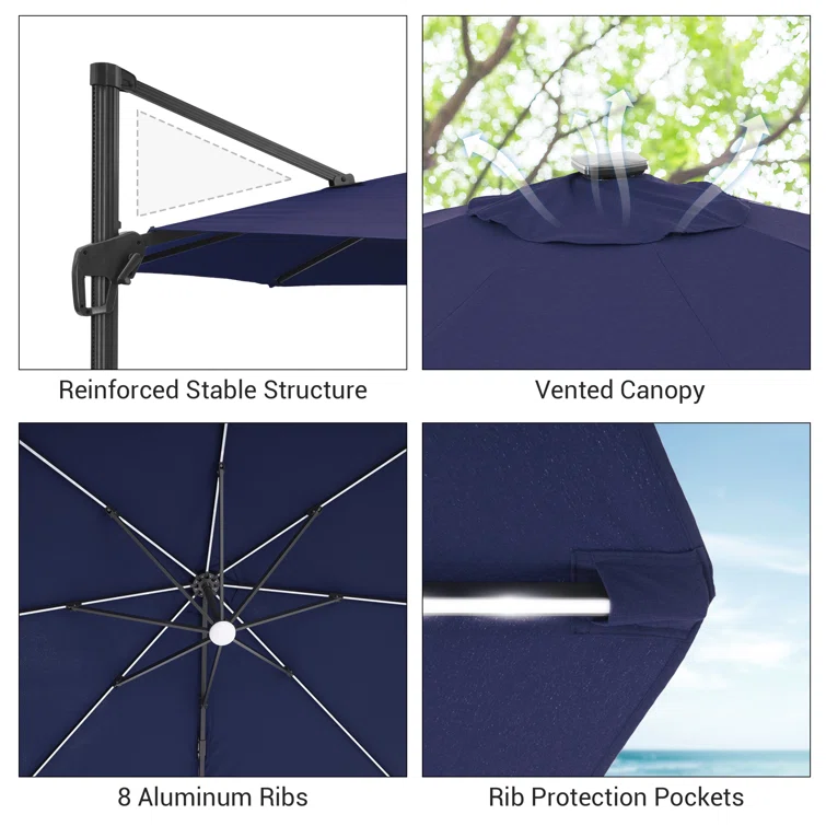 10ft solar led cantilever offset patio umbrella garden umbrella outdoor patio umbrella with led light