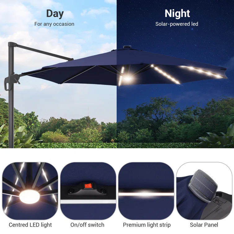 10ft solar led cantilever offset patio umbrella garden umbrella outdoor patio umbrella with led light