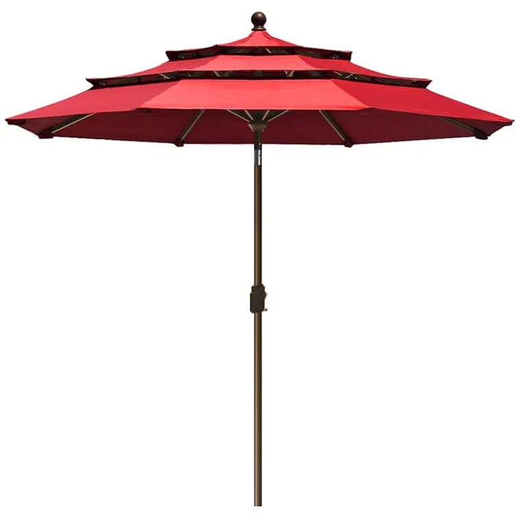 High-End Commercial Twist-Tilt Luxury Garden Umbrella Three-Layer Pagoda Parasol for Beach and Outdoor Shading New Design