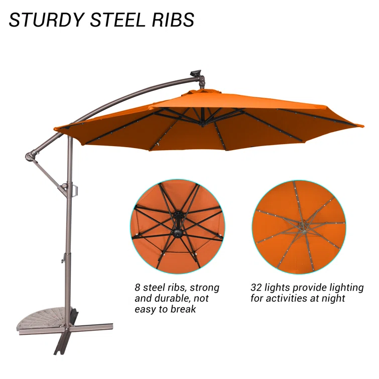 Parasol Umbrellas Cantilever Beach Heavy Duty Outdoor Table Led Light Solar Garden Patio Umbrella