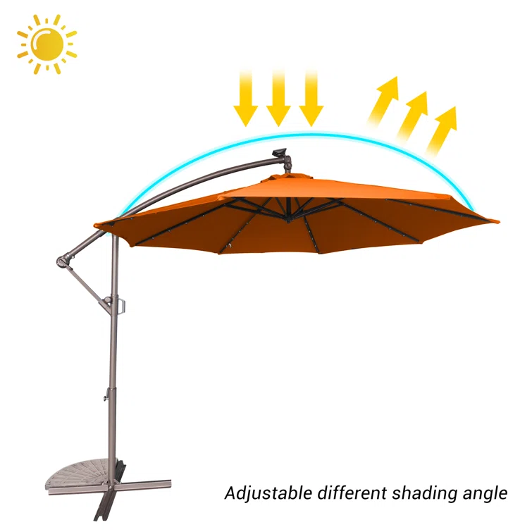 Parasol Umbrellas Cantilever Beach Heavy Duty Outdoor Table Led Light Solar Garden Patio Umbrella