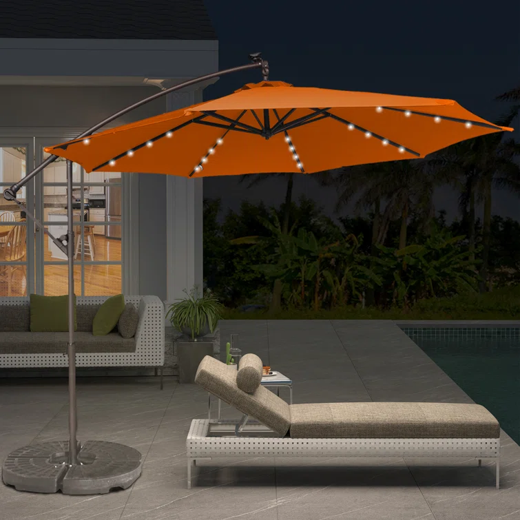 Parasol Umbrellas Cantilever Beach Heavy Duty Outdoor Table Led Light Solar Garden Patio Umbrella