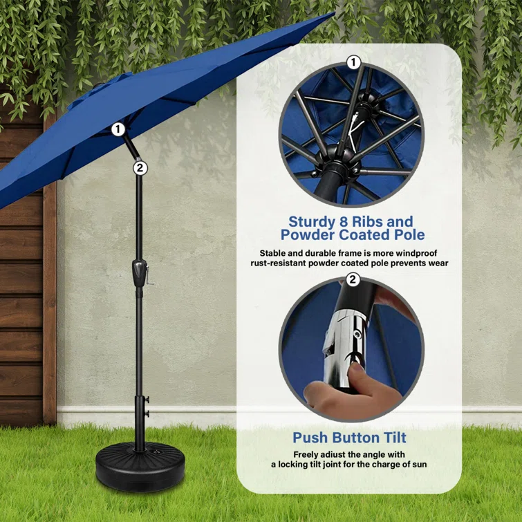 Hot-Selling 9 ft Solar Powered 6 LED Stripe Lighted Outdoor Patio Umbrella with Crank Lift for Garden Courtyard