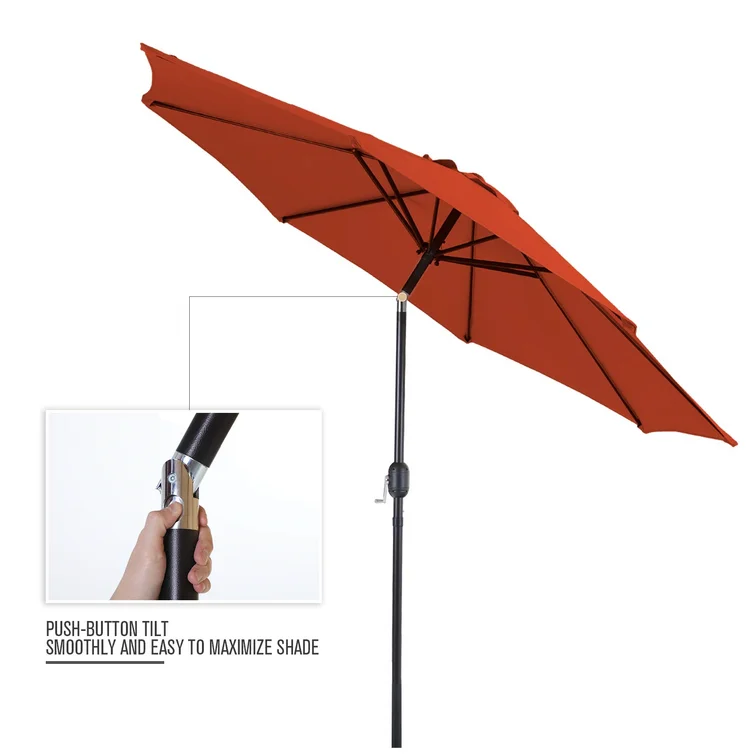 9ft Outdoor Market Patio Umbrella with Auto Tilt Crank Large Sun Umbrella with Pole Fade resistant canopy Easy to set