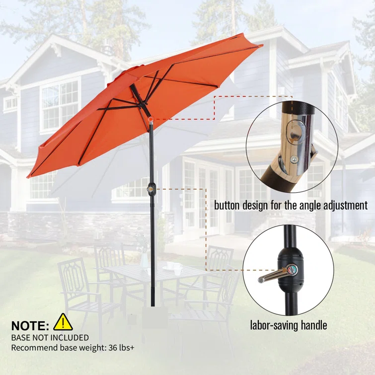 9ft Outdoor Market Patio Umbrella with Auto Tilt Crank Large Sun Umbrella with Pole Fade resistant canopy Easy to set