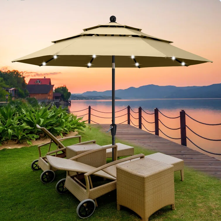 Own Brand Patio center pole Umbrella 10Ft  Table Market Umbrella 3 Tiers outdoor parasol Reasonable Price