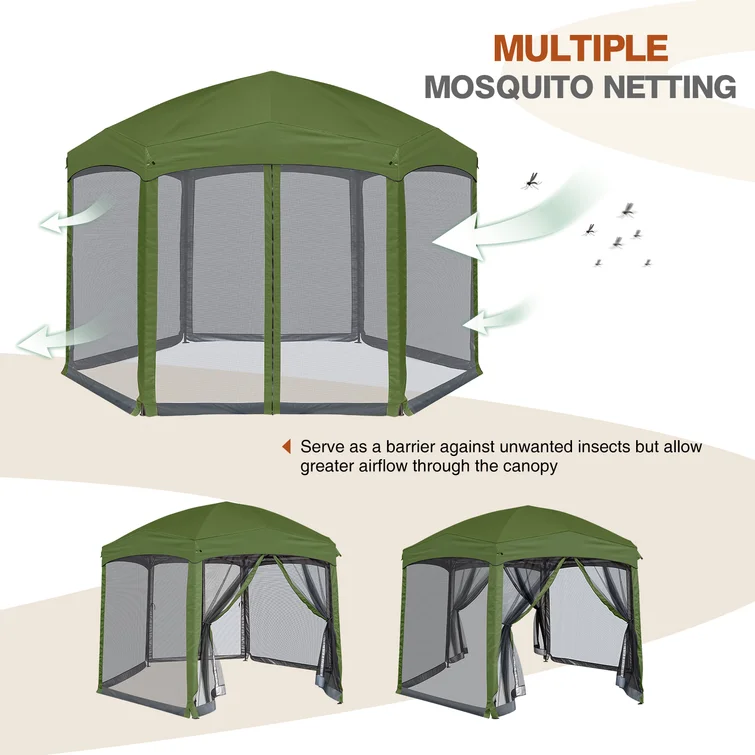 10x10 Outdoor Aluminium Hex Hot Sale Aluminum Pop Up Gazebo Hexagon Frame Trade Show Tent 10'x10' with bug net