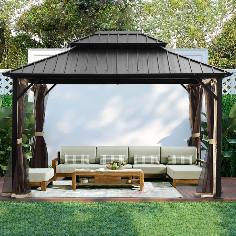 Custom 12*10FT Hardtop Aluminum Permanent pavilion pergola metal patio gazebo for outdoor Garden outdoor awning tent