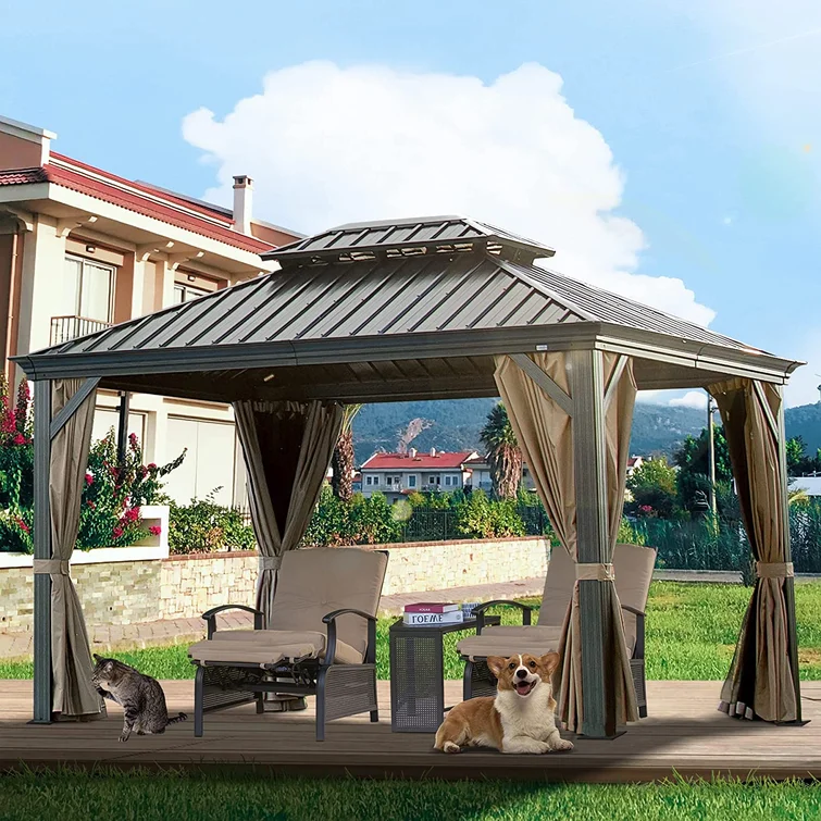 10ft x 12ft Modern Outdoor Furniture Hardtop Aluminum Gazebo with PVC Coated Alloy Poly Galvanized Steel and Carton for Patio