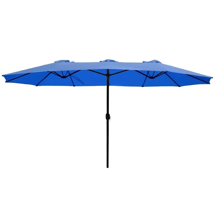 15 ft Rectangular Lighted Outdoor Twin Patio Umbrella Modern Design Double-Sided Market Umbrella for Park & Furniture