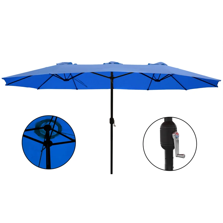 15 ft Rectangular Lighted Outdoor Twin Patio Umbrella Modern Design Double-Sided Market Umbrella for Park & Furniture