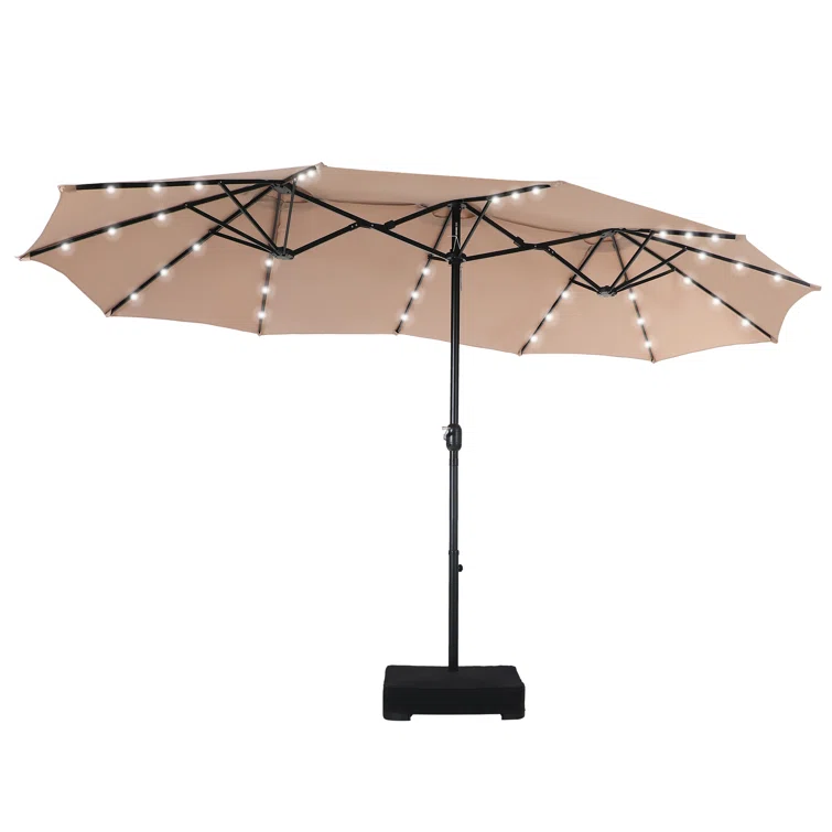 Beige Outdoor Umbrella Backyard Umbrella Deck Cantilever Patio Offset Umbrella with Crank Cross Base Easy to Instal