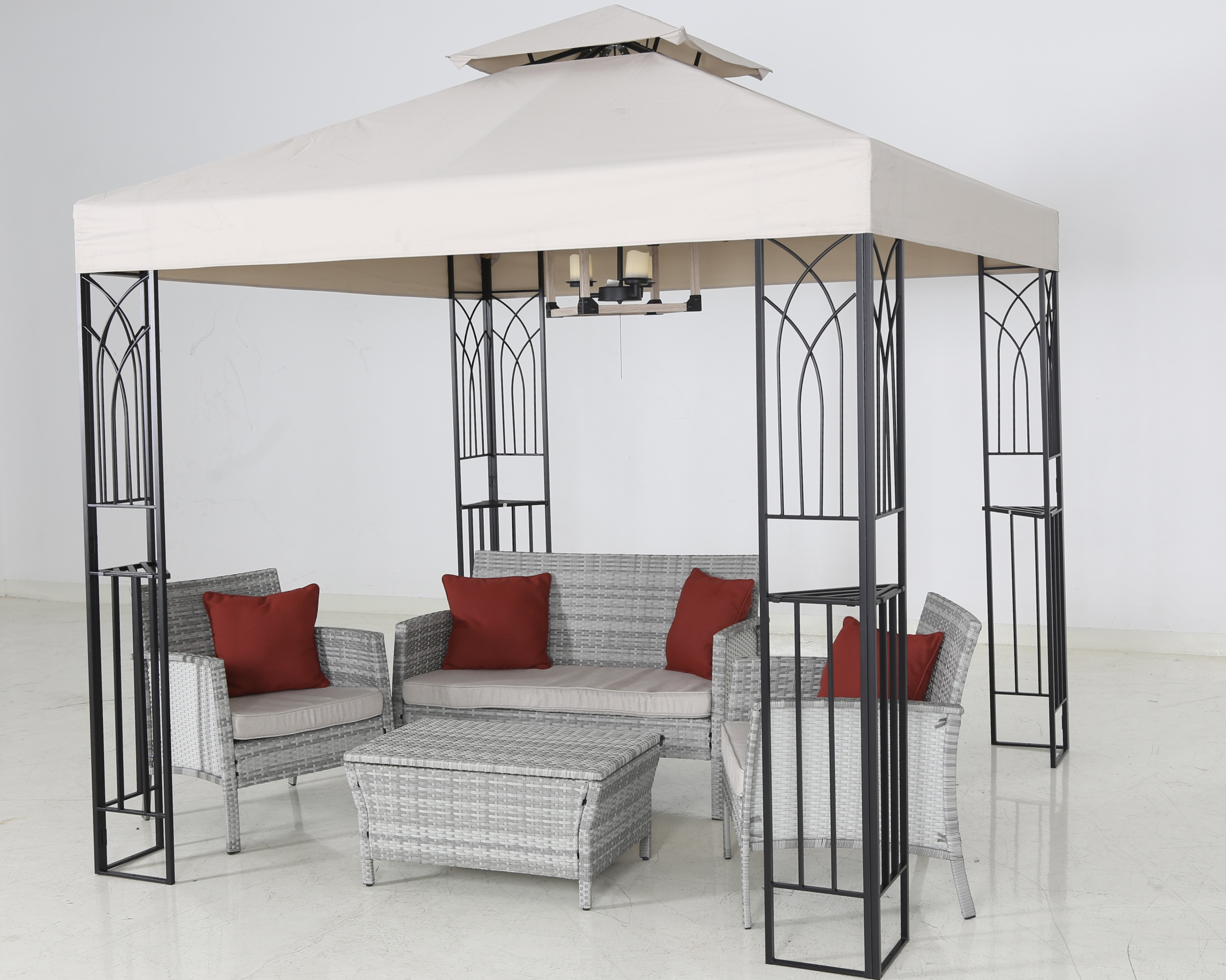 New Design New Arrive  8X8 ft  Waterproof Sunscreen Outdoor High Quality Garden Gazebo Double-top Steel Gazebo With Shelf With