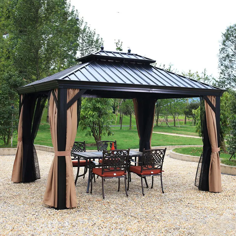 wood waterproof windproof hardtop outdoor street food picton corner gazebo marquee table exterieur imputrescible