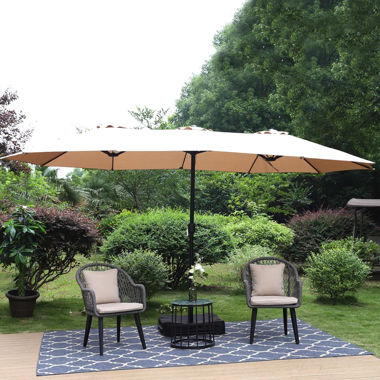 Hot Sale Large Modern Design Macrame Garden Parasol Outdoor Commercial Patio Twins Umbrella for Park and Beach Use