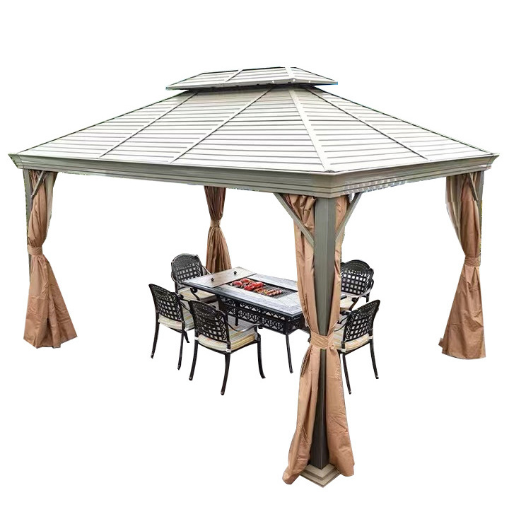 Modern 10'x12' Solid Wood Patio Gazebo Cedar Framed Outdoor Pavilion Cabana with Waterproof Black Steel Gable Hardtop Roof