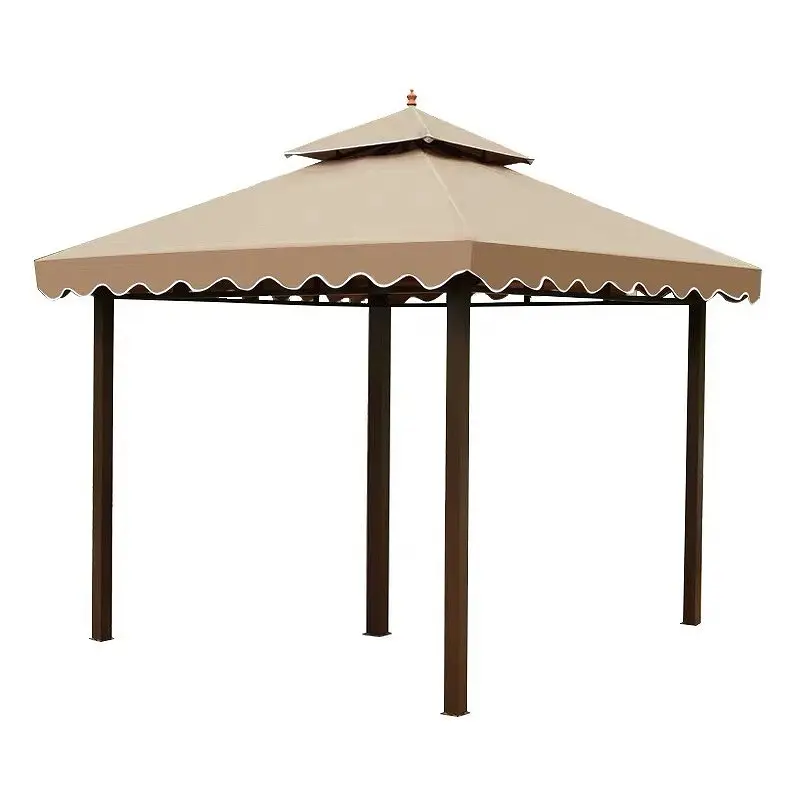 10'X10' Double Roof Aluminum Frame Sun Shelter Outdoor Pergola Rome Gazebo With Retractable Curtains And Mosquito Netting