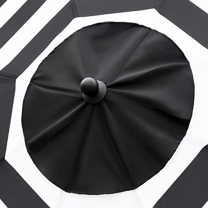 9ft Steel Patio Umbrella Canopy Market Umbrella Top Outdoor Umbrella Canopy with 8 Ribs (Black and White) with crank and tilt