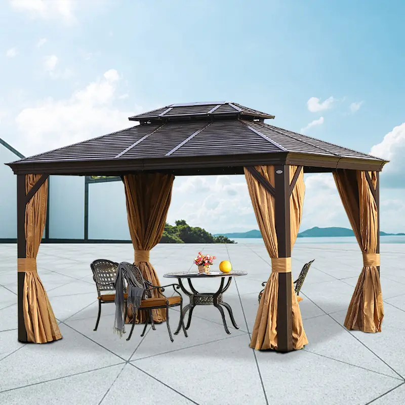 wood waterproof windproof hardtop outdoor street food picton corner gazebo marquee table exterieur imputrescible