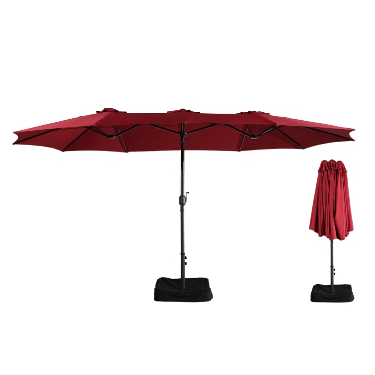 Outdoor Furniture Twin Patio Umbrella Garden Large Double-sided LED light solar panel Market Parasol Umbrella With Crank