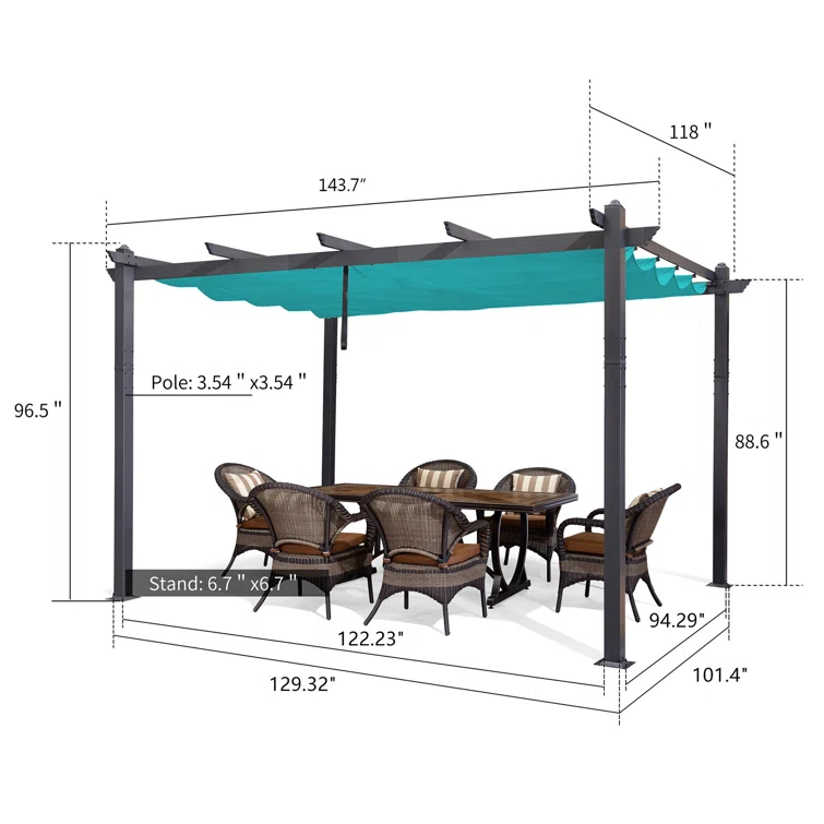 3X4M Luxuryn Aluminum Patio Pergola Garden Outdoor Gazebo with sliding canopy