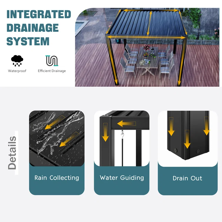 Outdoor aluminum pergola bioclimatica 3x6 4x6 3x3 3x4 4x4 outdoor led strip light pergola