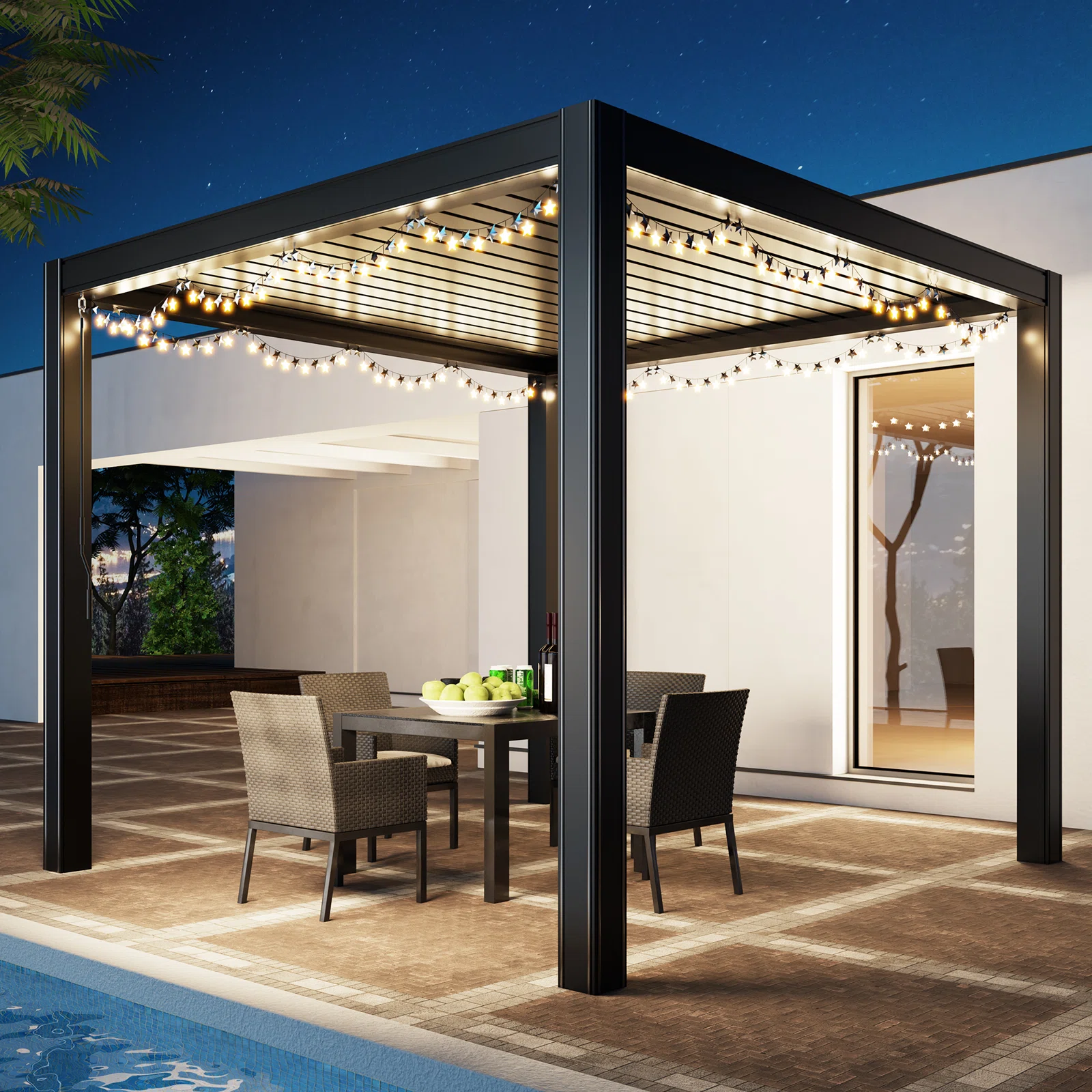 Outdoor aluminum pergola bioclimatica 3x6 4x6 3x3 3x4 4x4 outdoor led strip light pergola