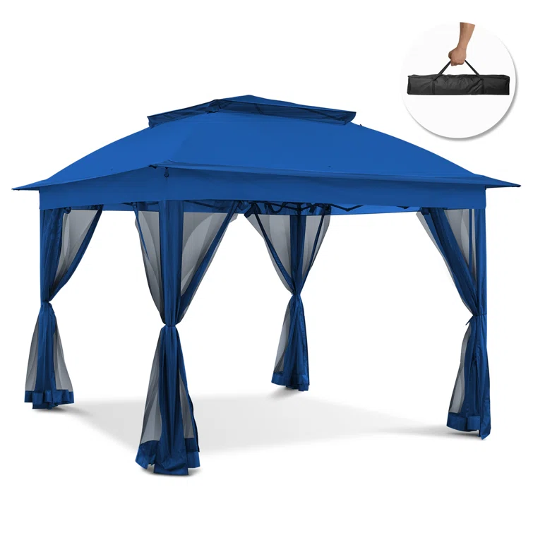 Modern 3x4 Luxury Double Soft Top Pop up Canopy Aluminum and Steel Frame Outdoor Activity Gazebo with Mosquito Netting