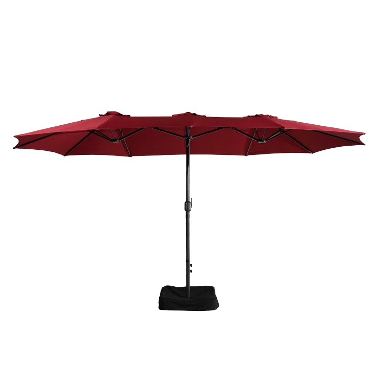 Outdoor Furniture Twin Patio Umbrella Garden Large Double-sided LED light solar panel Market Parasol Umbrella With Crank