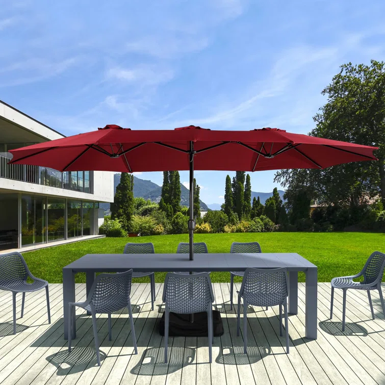 Outdoor Furniture Twin Patio Umbrella Garden Large Double-sided LED light solar panel Market Parasol Umbrella With Crank