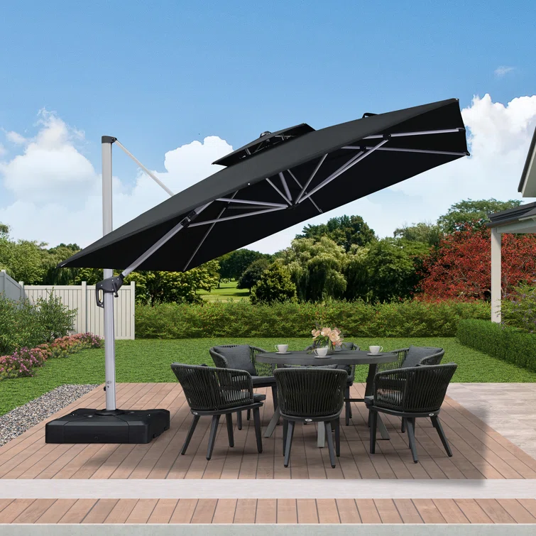 Customization logo10FT Cantilever Aluminum Frame Patio Umbrella360 Rotation &Tilting Beach Umbrella & Bases Metal Carton Package