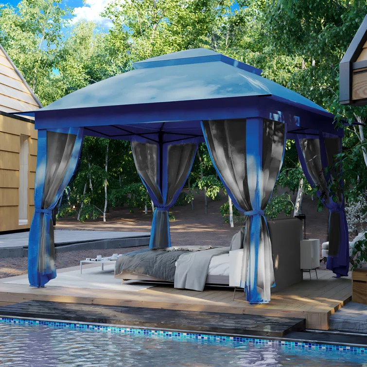 Modern 3x4 Luxury Double Soft Top Pop up Canopy Aluminum and Steel Frame Outdoor Activity Gazebo with Mosquito Netting