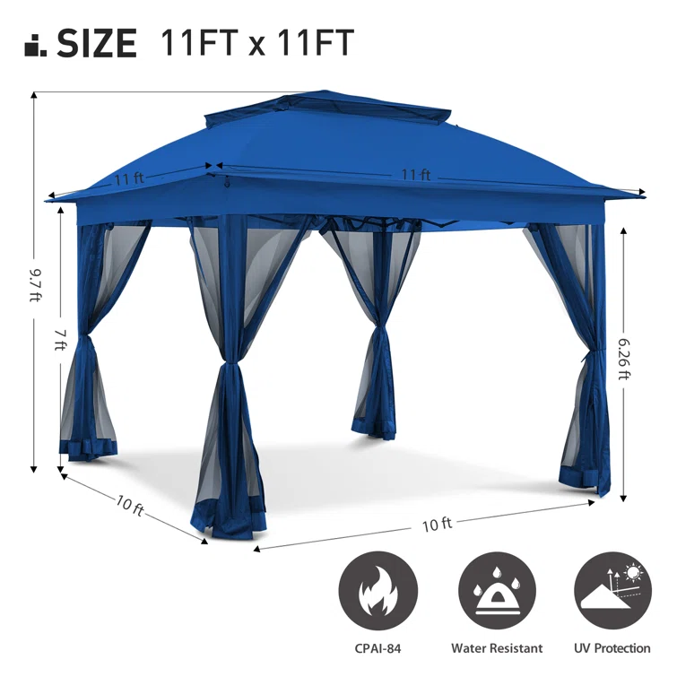 Modern 3x4 Luxury Double Soft Top Pop up Canopy Aluminum and Steel Frame Outdoor Activity Gazebo with Mosquito Netting