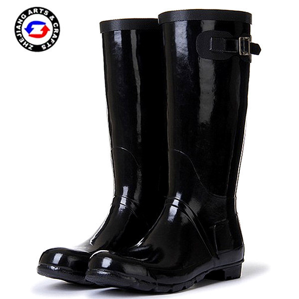 15' gloss Wholesale fashion black rubber wellies for women