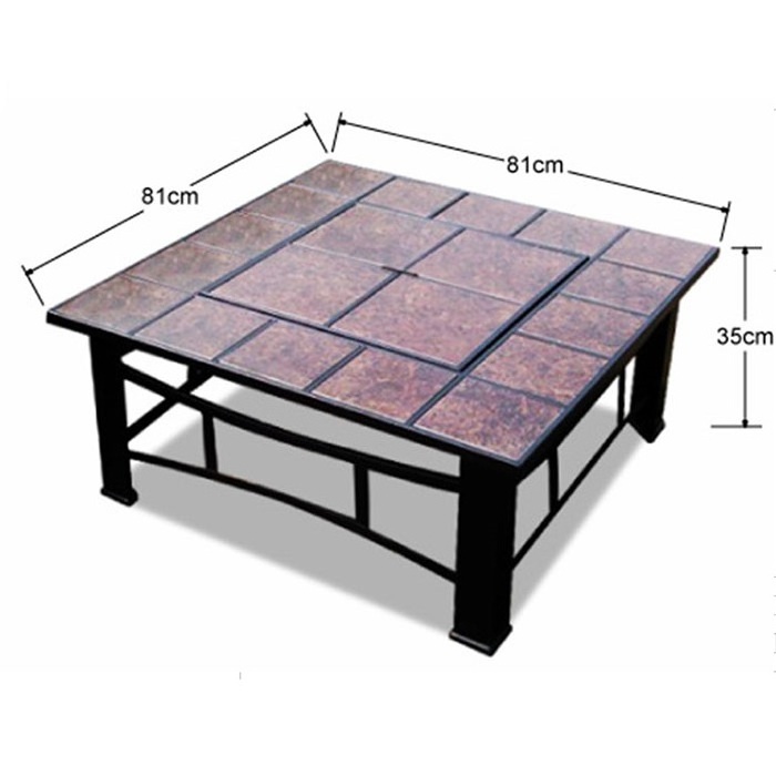 Outdoor Patio Square Tie Top Fire Pit BBQ Table