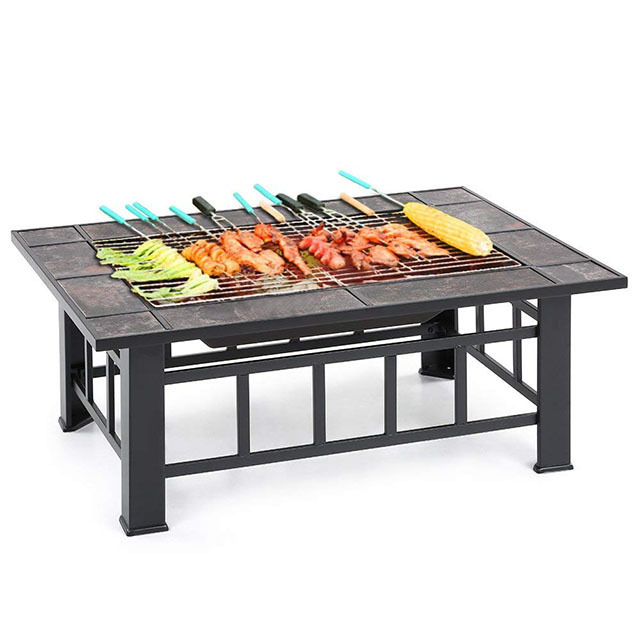 Backyard Garden Rectangular BBQ Fire Pit Table with Cover