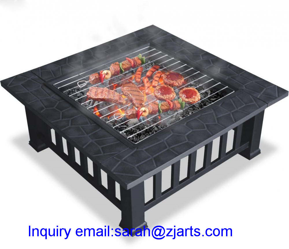 32'' Square Steel Patio Garden Outdoor BBQ Fire Pit Table