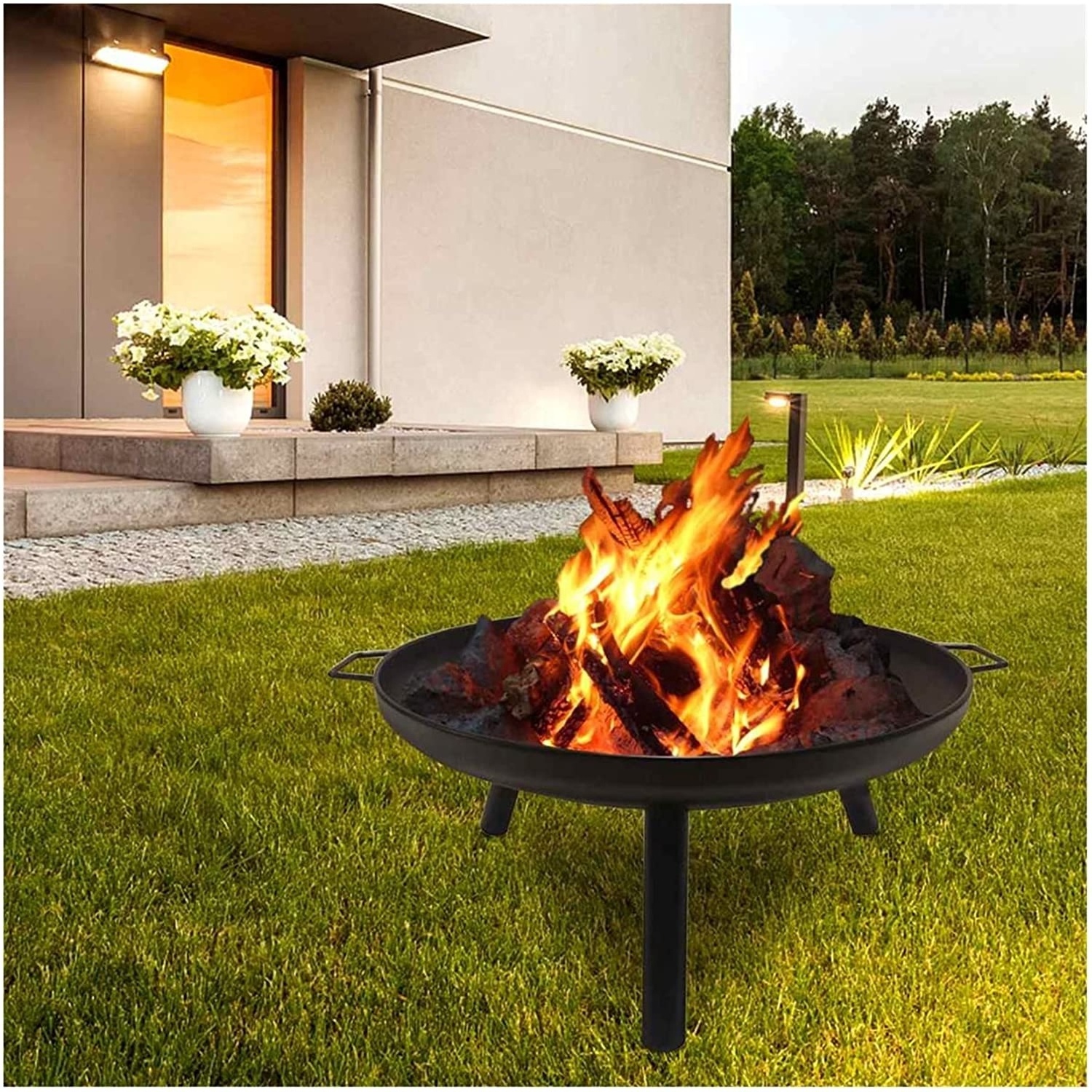 26 Inch Black Round Wood Burning Backyard Fire Bowl Patio Garden Fireplace