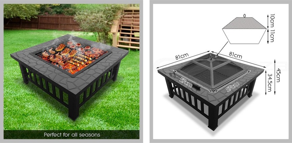 32'' Square Steel Patio Garden Outdoor BBQ Fire Pit Table