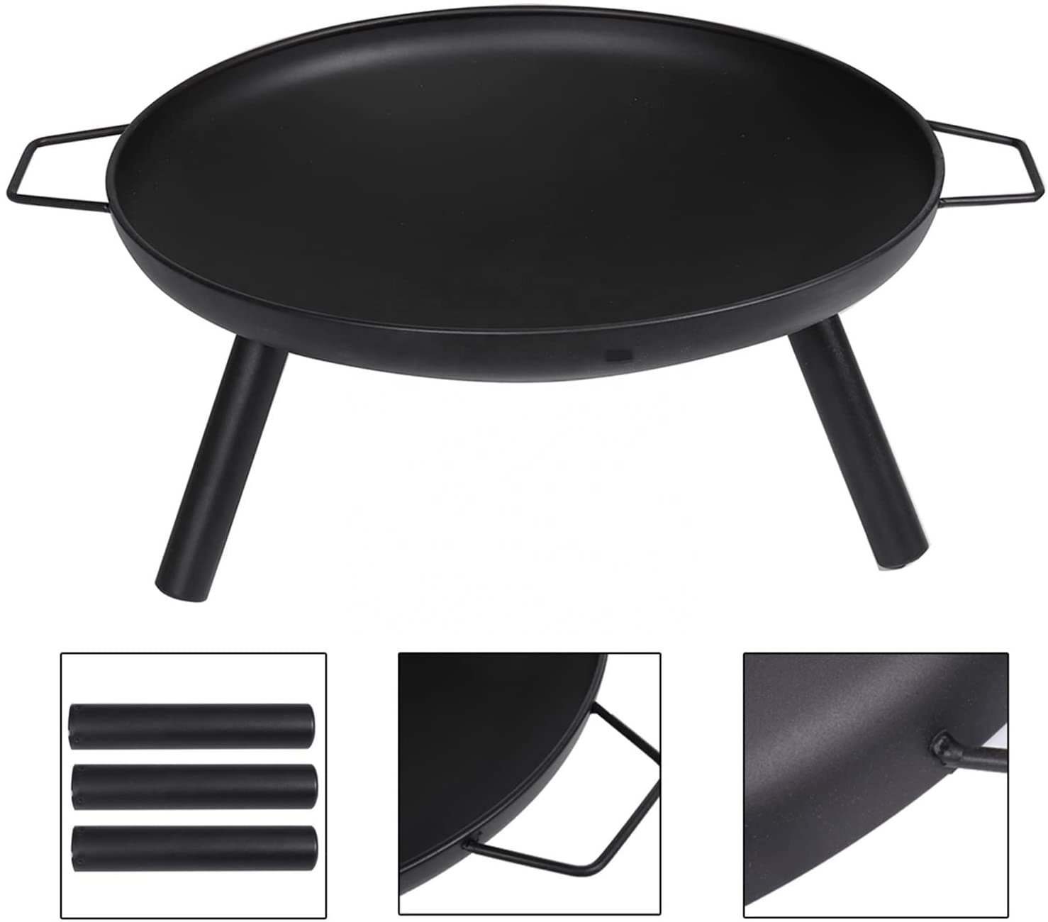 26 Inch Black Round Wood Burning Backyard Fire Bowl Patio Garden Fireplace