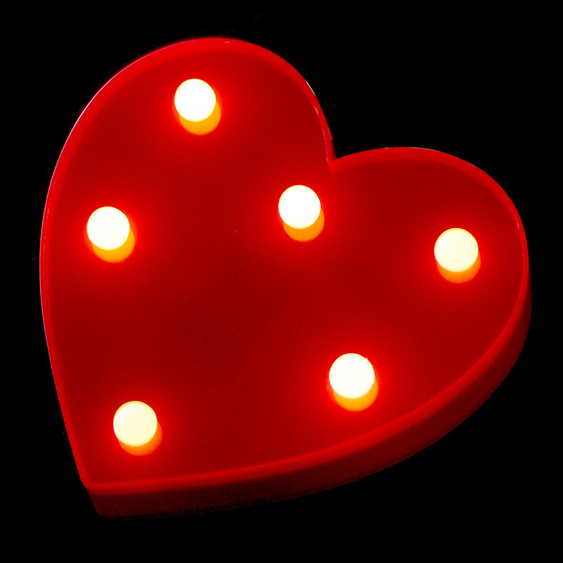 INS hot selling red heart shaped led light wedding party decoration 2 AA battery powered led night table light