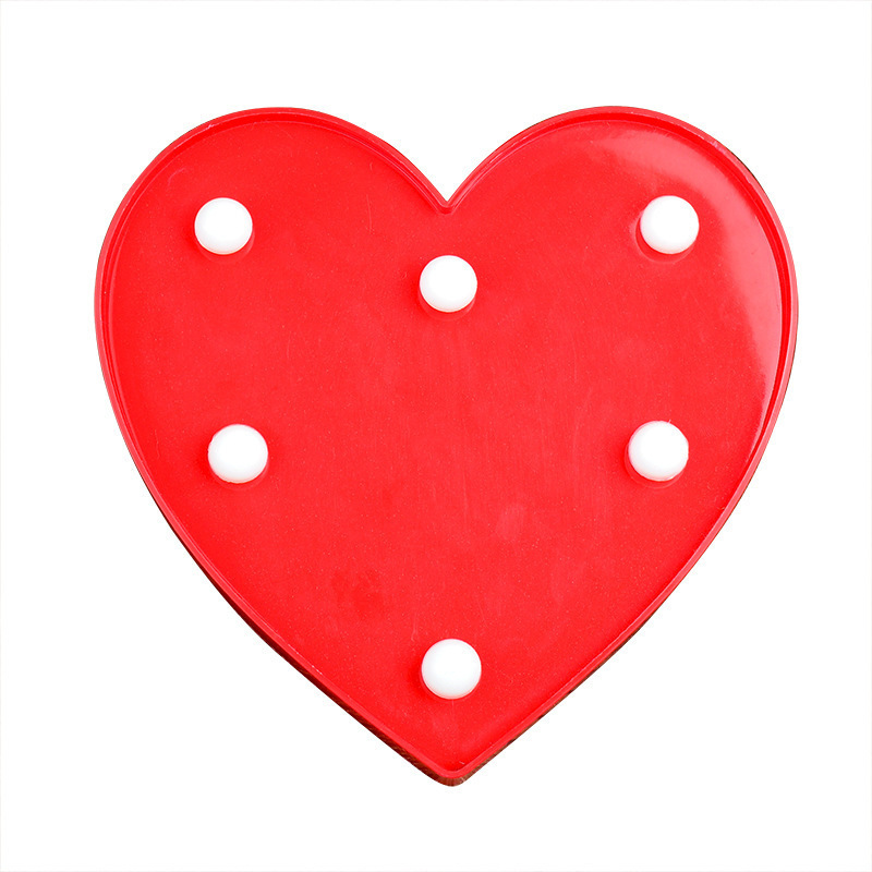 INS hot selling red heart shaped led light wedding party decoration 2 AA battery powered led night table light