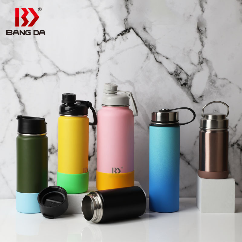 Manufactured 32oz 40oz 5 lids Gym Drink Sport Insulated Double Wall Wide Mouth Stainless Steel Vacuum Flask Water Bottle